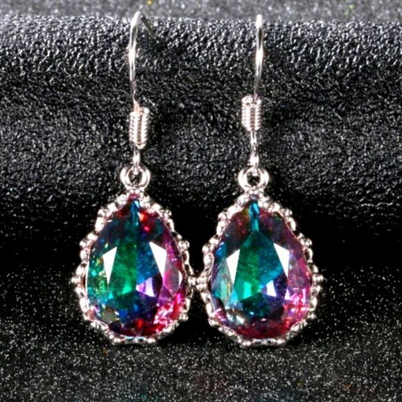 Mystic Topaz Drop/Dangle Hook Back Earrings on 925 Sterling Silver Women's - Picture 8 of 8